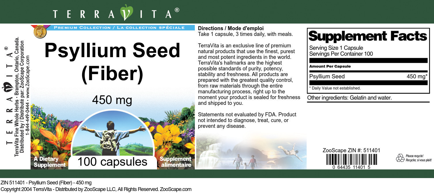 Psyllium Seed (Fiber) - 450 mg - Label