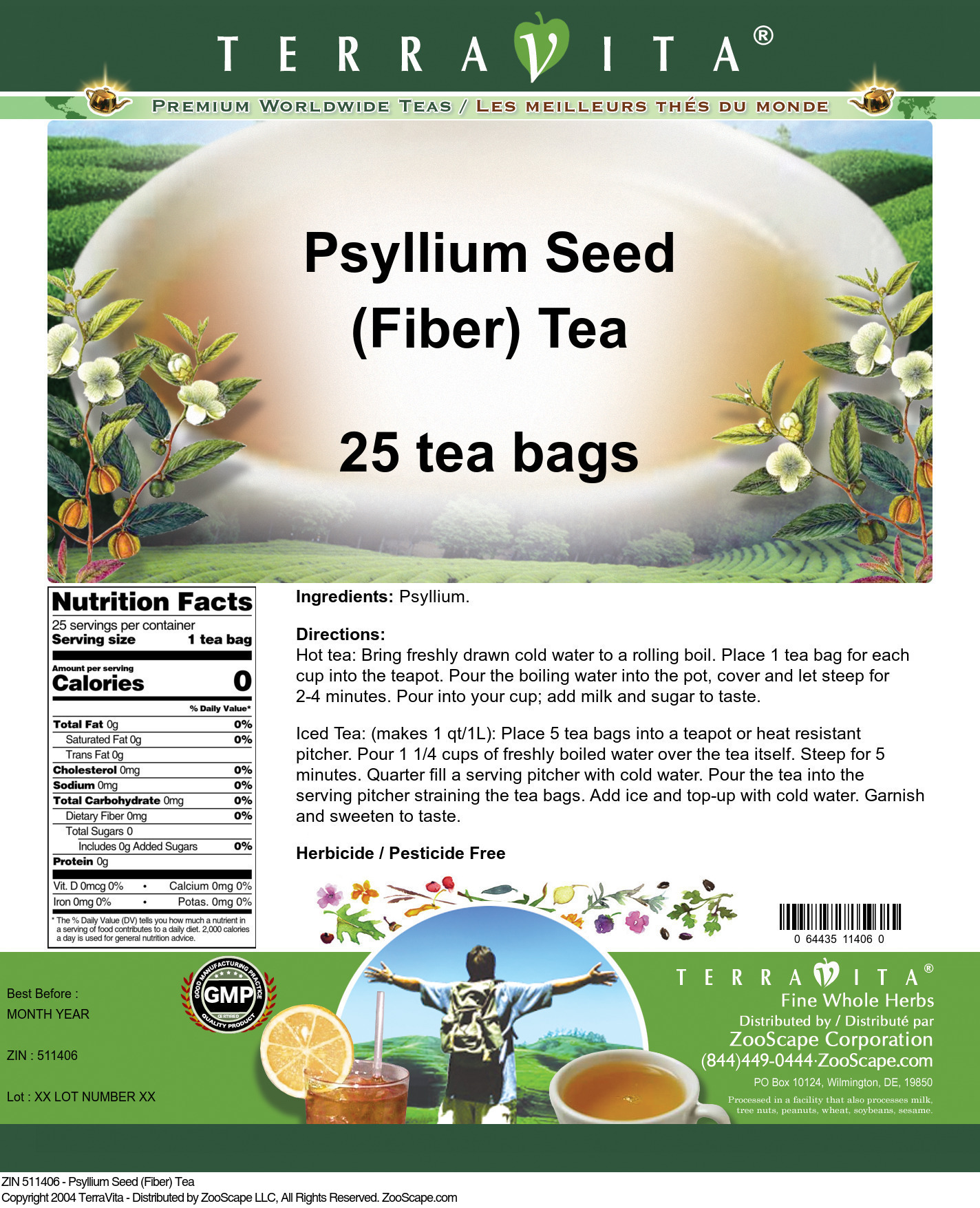 Psyllium Seed (Fiber) Tea - Label