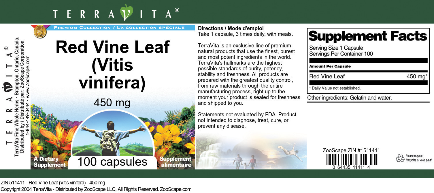 Red Vine Leaf (Vitis vinifera) - 450 mg - Label