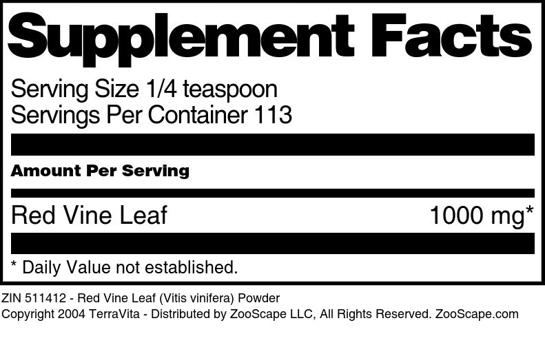Red Vine Leaf (Vitis vinifera) Powder - Supplement / Nutrition Facts