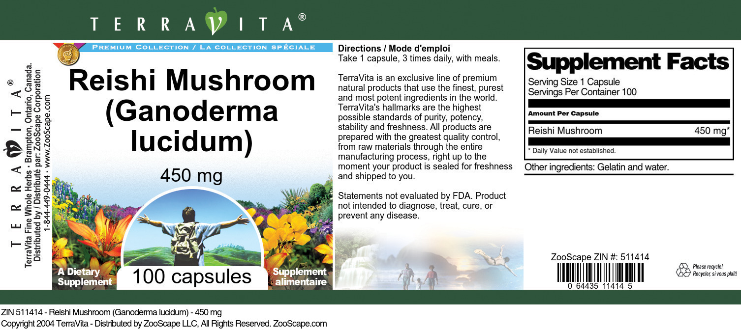 Reishi Mushroom (Ganoderma lucidum) - 450 mg - Label