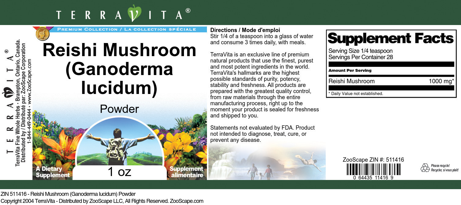 Reishi Mushroom (Ganoderma lucidum) Powder - Label