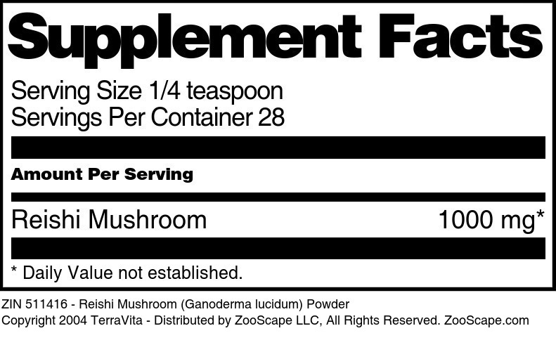 Reishi Mushroom (Ganoderma lucidum) Powder - Supplement / Nutrition Facts