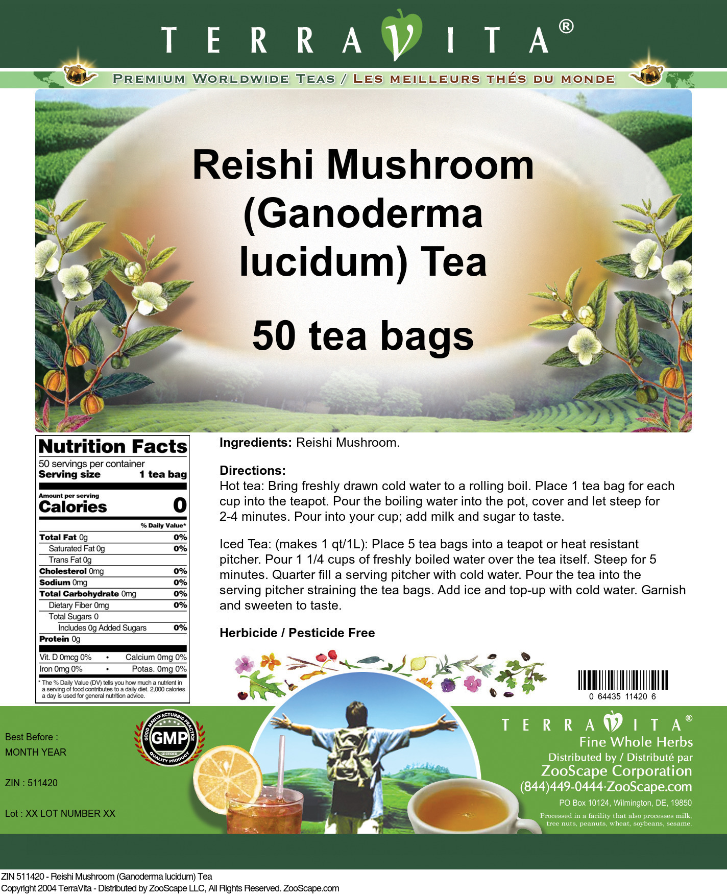 Reishi Mushroom (Ganoderma lucidum) Tea - Label