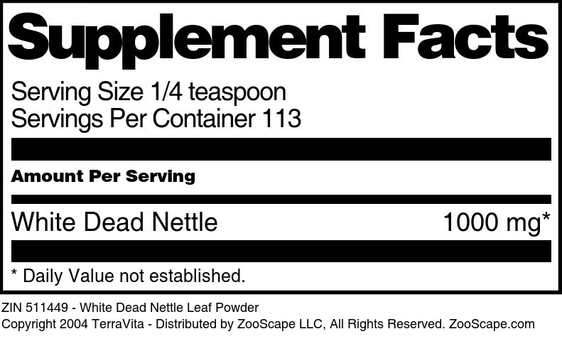 White Dead Nettle Leaf Powder - Supplement / Nutrition Facts
