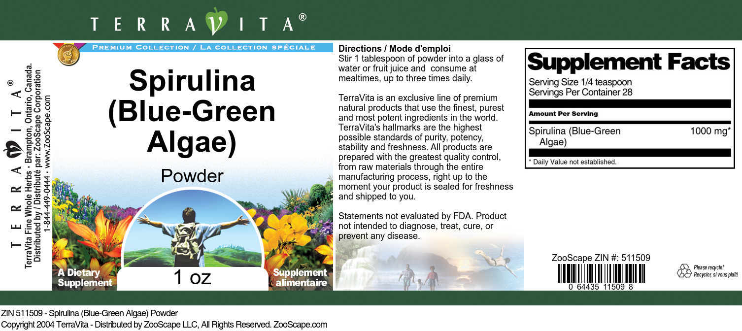 Spirulina (Blue-Green Algae) Powder - Label
