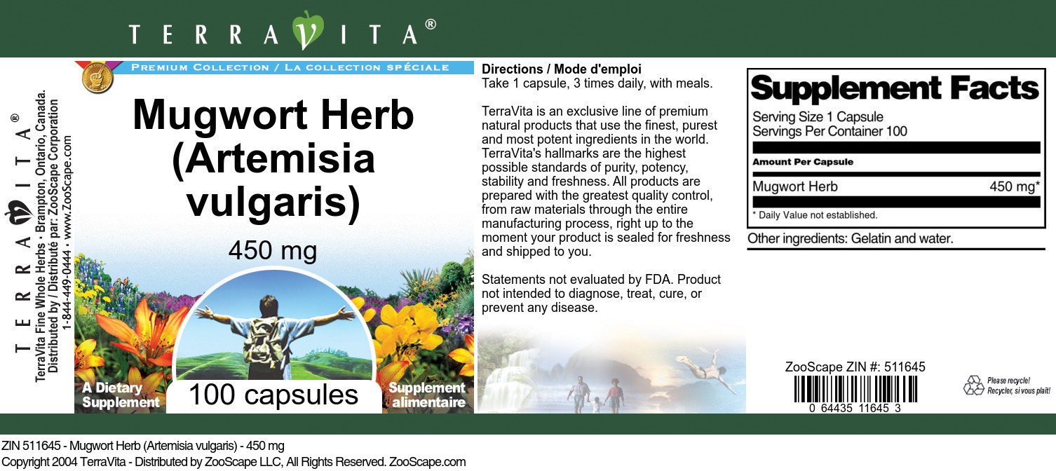 Mugwort Herb (Artemisia vulgaris) - 450 mg - Label