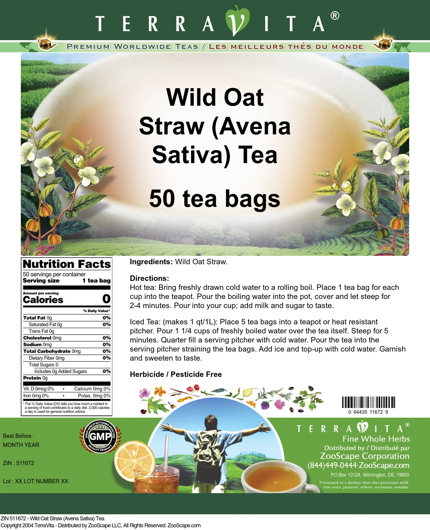 Wild Oat Straw (Avena Sativa) Tea - Label