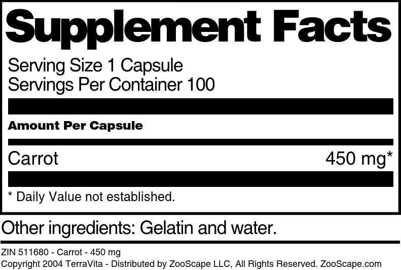 Carrot - 450 mg - Supplement / Nutrition Facts