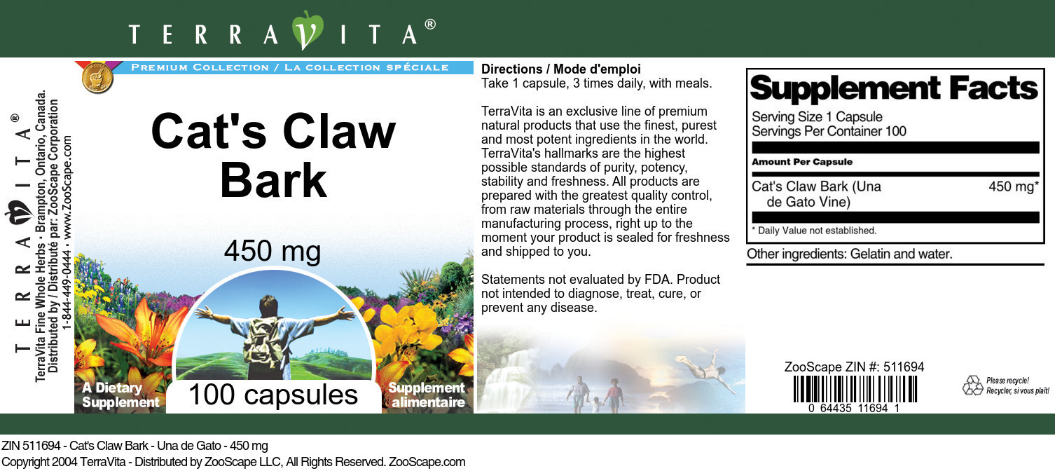 Cat's Claw Bark - Una de Gato - 450 mg - Label