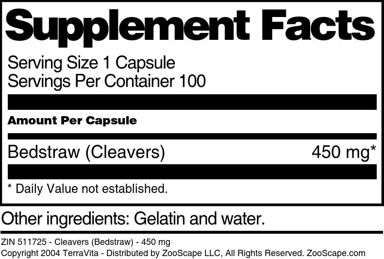 Cleavers (Bedstraw) - 450 mg - Supplement / Nutrition Facts