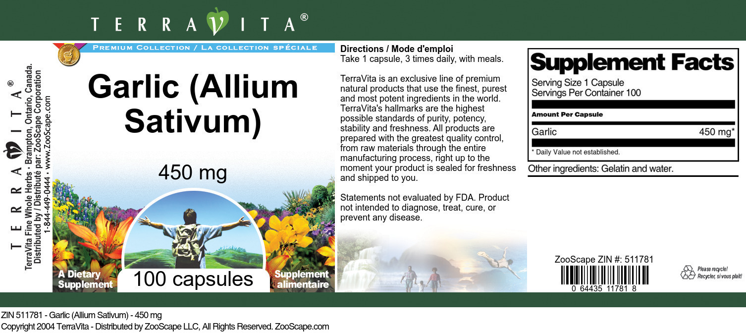 Garlic (Allium Sativum) - 450 mg - Label