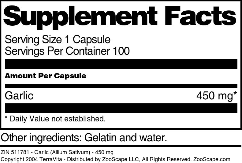 Garlic (Allium Sativum) - 450 mg - Supplement / Nutrition Facts