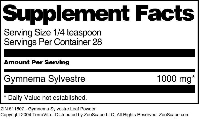 Gymnema Sylvestre Leaf Powder - Supplement / Nutrition Facts