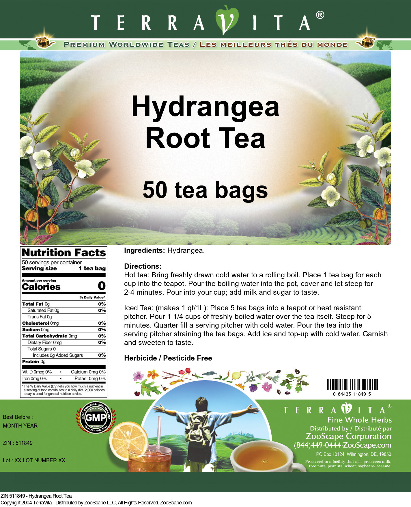 Hydrangea Root Tea - Label