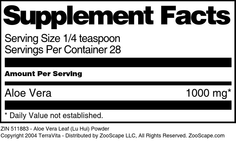 Aloe Vera Leaf (Lu Hui) Powder - Supplement / Nutrition Facts