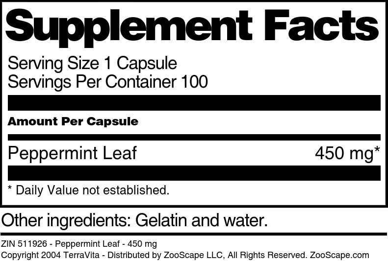 Peppermint Leaf - 450 mg - Supplement / Nutrition Facts