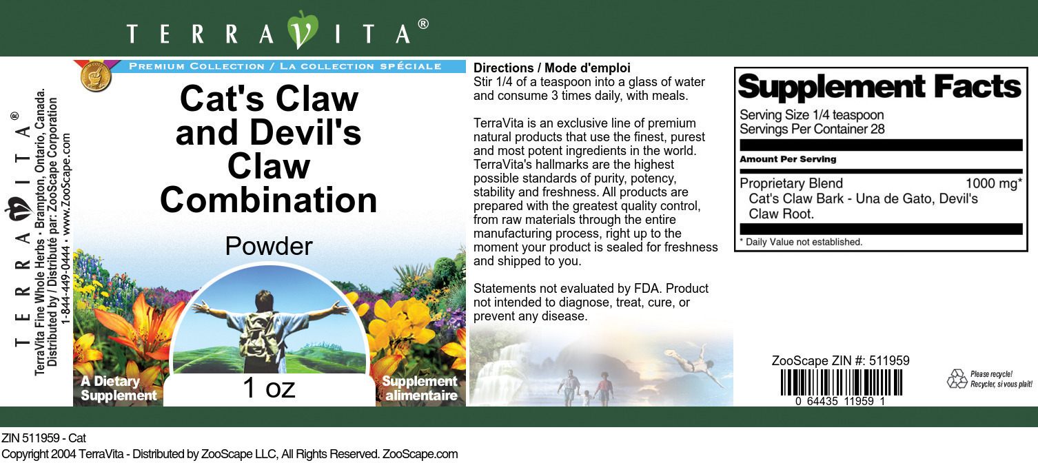 Cat's Claw and Devil's Claw Combination Powder - Label