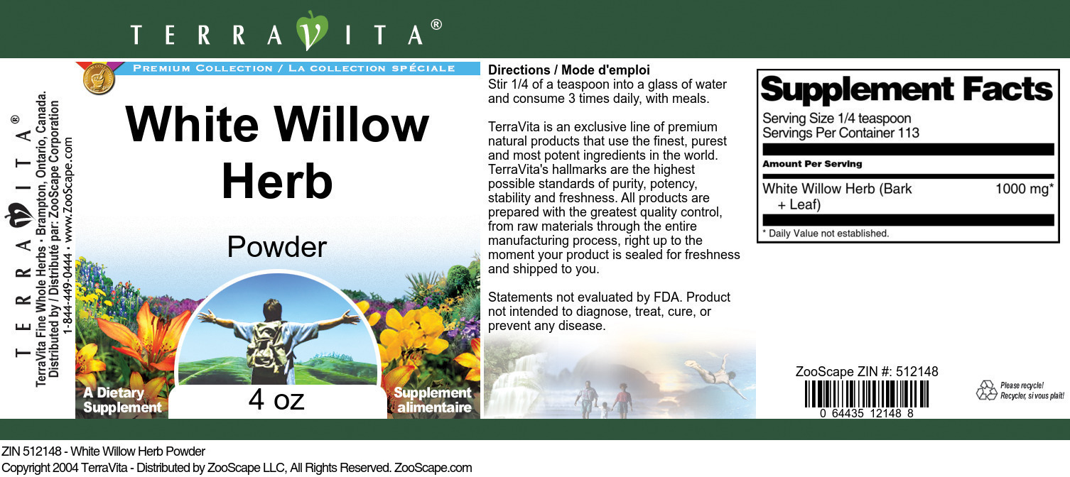 White Willow Herb Powder - Label