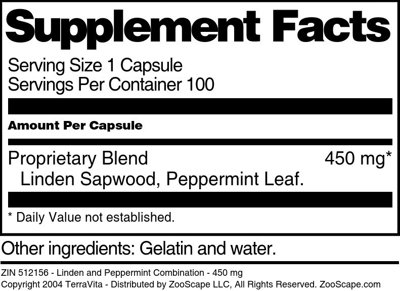 Linden and Peppermint Combination - 450 mg - Supplement / Nutrition Facts