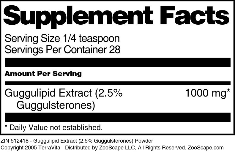 Guggulipid Extract (2.5% Guggulsterones) Powder - Supplement / Nutrition Facts