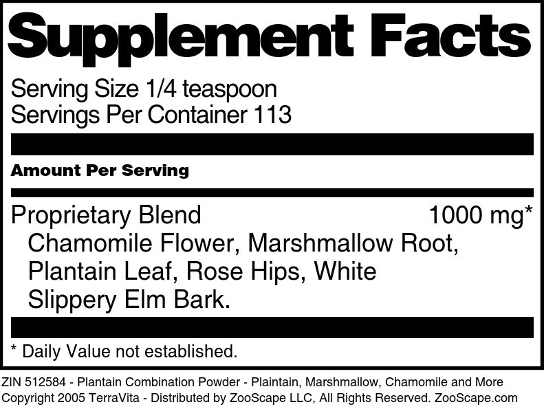Plantain Combination Powder - Plaintain, Marshmallow, Chamomile and More - Supplement / Nutrition Facts