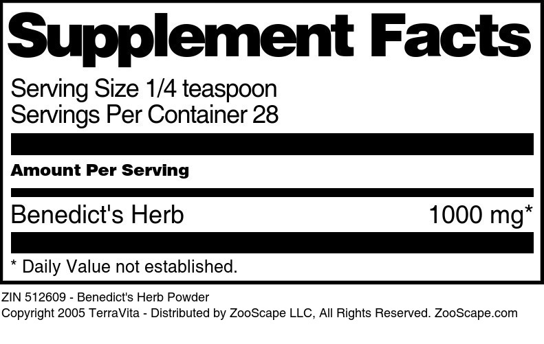 Benedict's Herb Powder - Supplement / Nutrition Facts