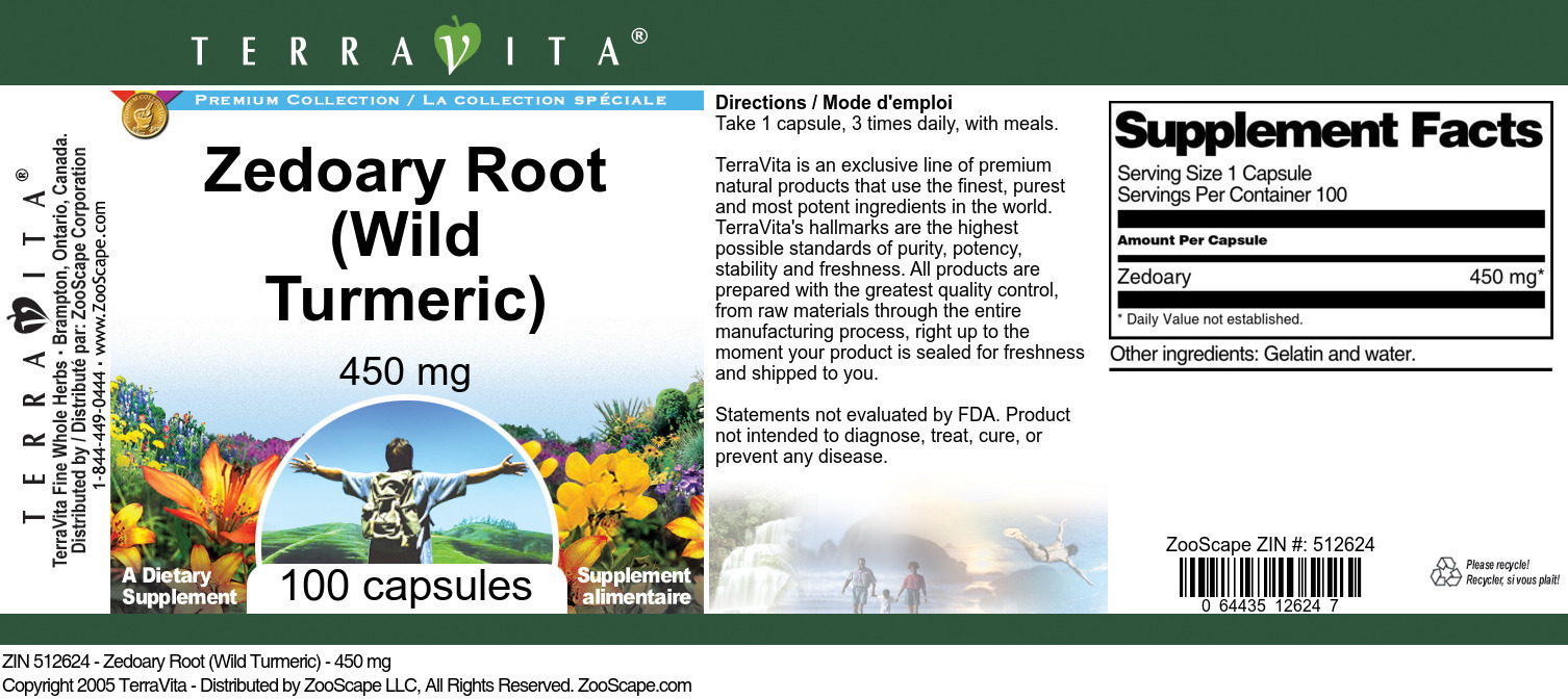 Zedoary Root (Wild Turmeric) - 450 mg - Label