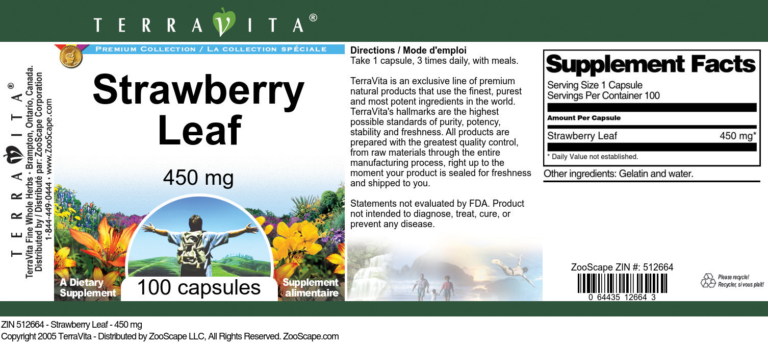 Strawberry Leaf - 450 mg - Label