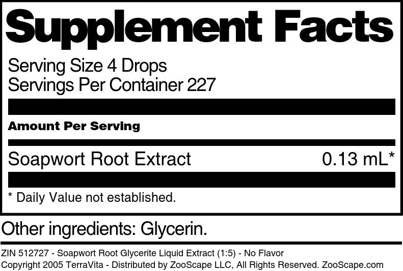 Soapwort Root Glycerite Liquid Extract (1:5) - Supplement / Nutrition Facts