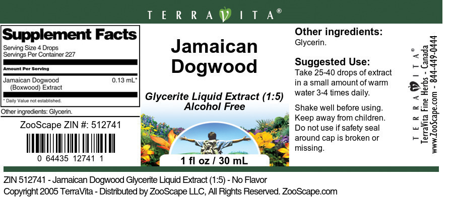 Jamaican Dogwood Glycerite Liquid Extract (1:5) - Label