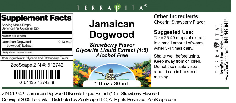 Jamaican Dogwood Glycerite Liquid Extract (1:5) - Label