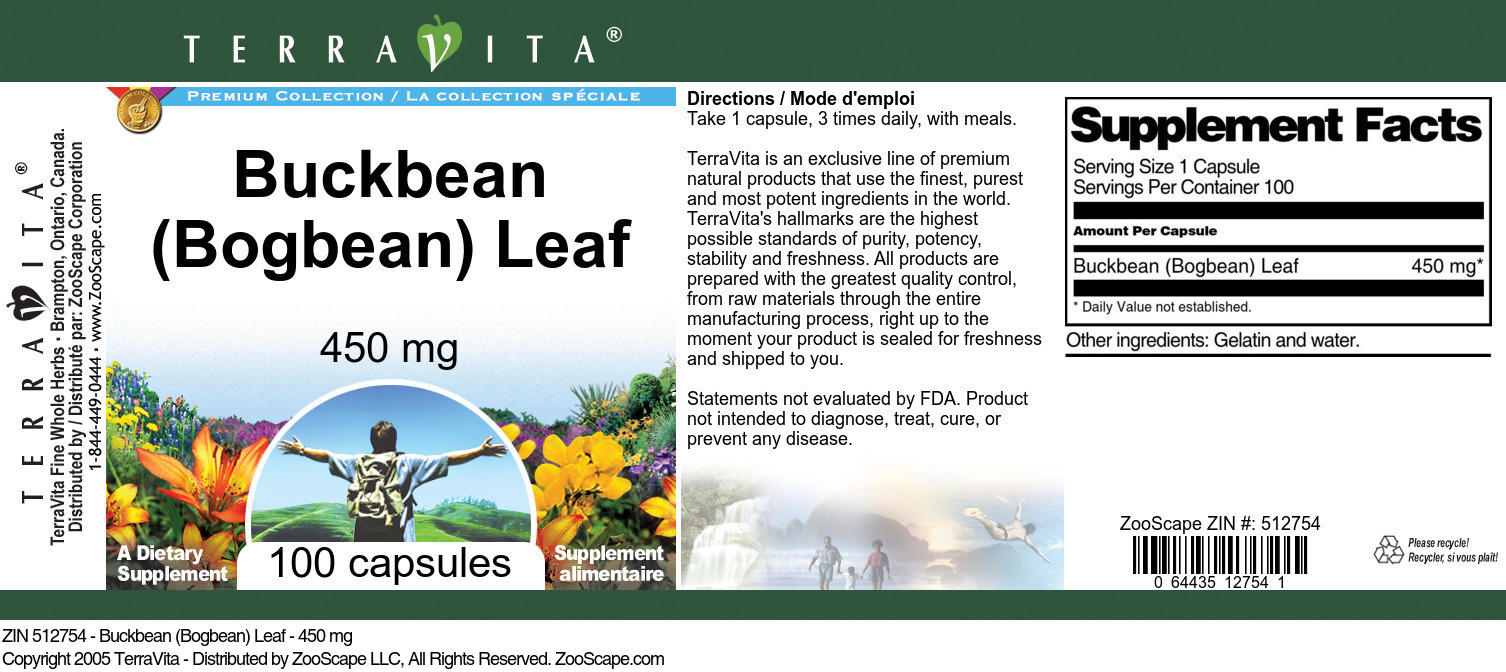 Buckbean (Bogbean) Leaf - 450 mg - Label