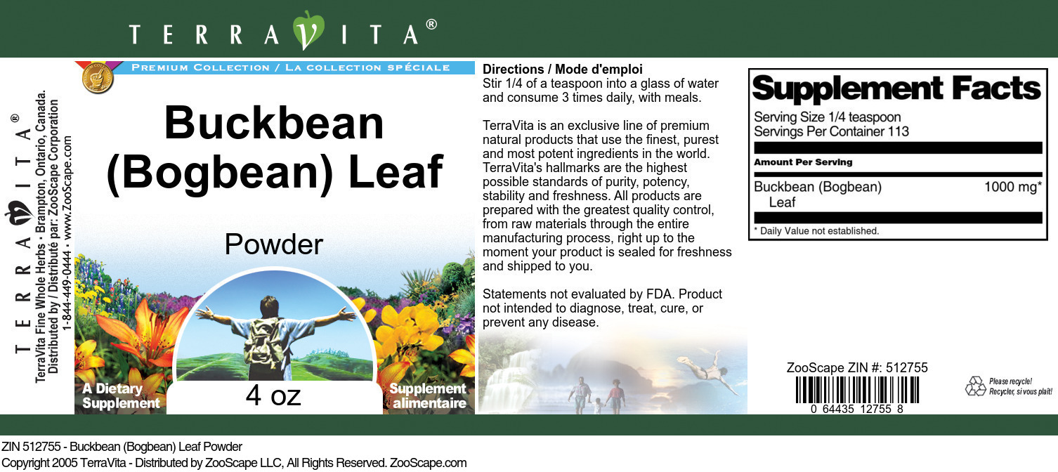 Buckbean (Bogbean) Leaf Powder - Label
