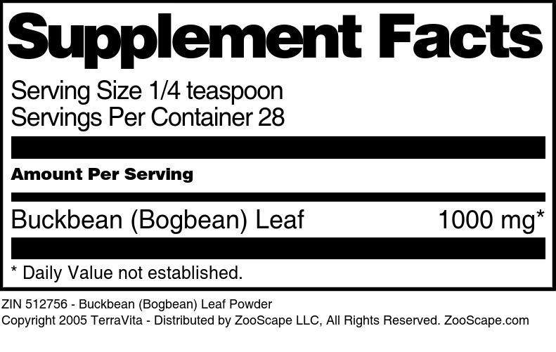 Buckbean (Bogbean) Leaf Powder - Supplement / Nutrition Facts