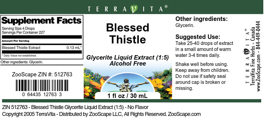 Blessed Thistle Glycerite Liquid Extract (1:5) - Label