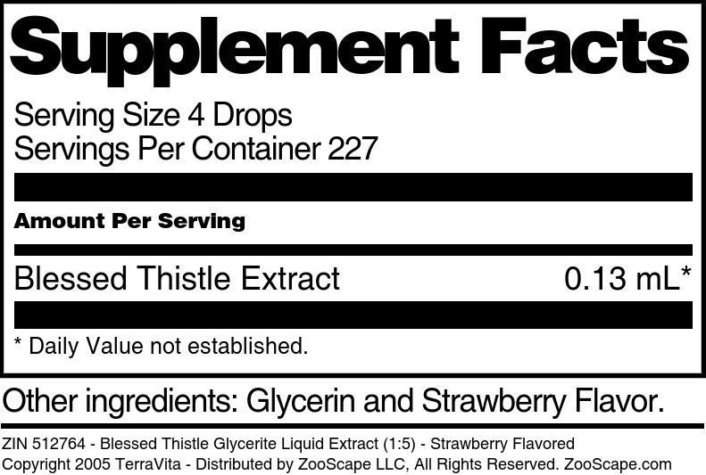 Blessed Thistle Glycerite Liquid Extract (1:5) - Supplement / Nutrition Facts