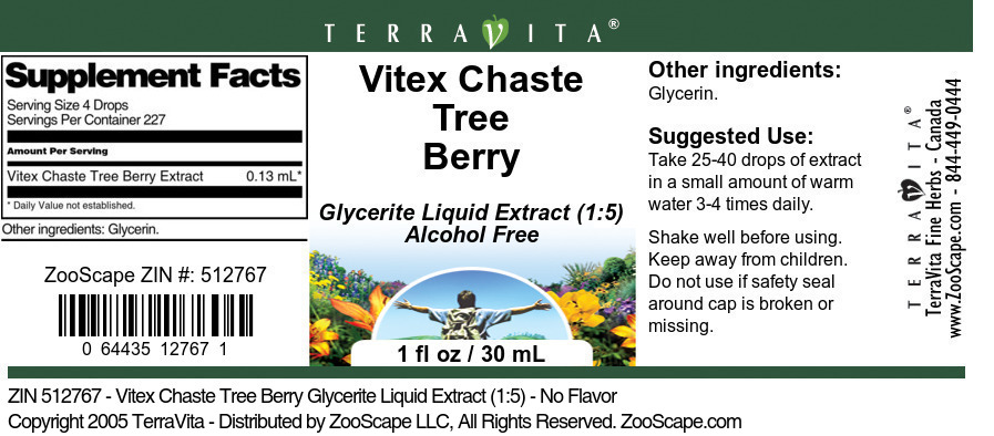Vitex Chaste Tree Berry Glycerite Liquid Extract (1:5) - Label