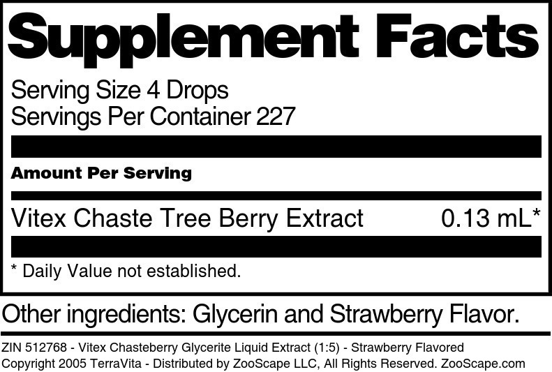 Vitex Chaste Tree Berry Glycerite Liquid Extract (1:5) - Supplement / Nutrition Facts