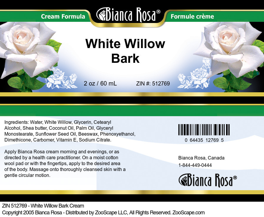 White Willow Bark Cream - Label