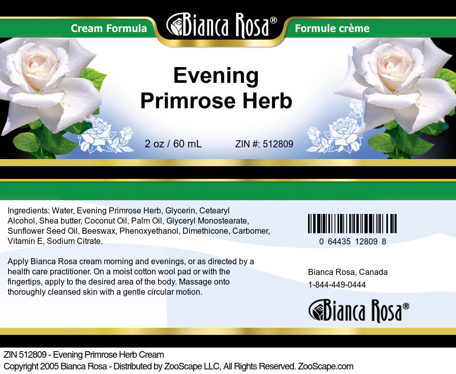 Evening Primrose Herb Cream - Label