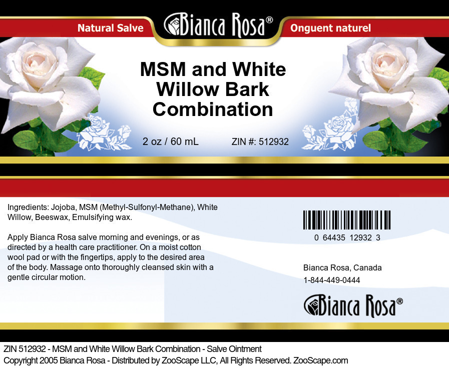 MSM and White Willow Bark Combination - Salve Ointment - Label