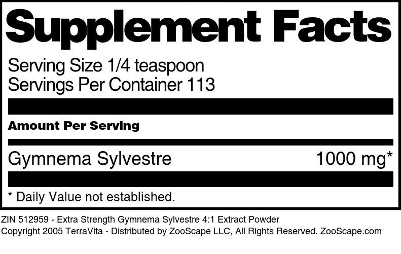 Extra Strength Gymnema Sylvestre 4:1 Extract Powder - Supplement / Nutrition Facts