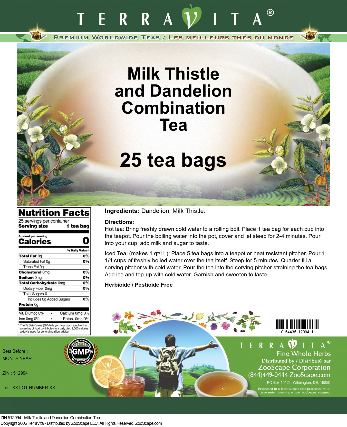 Milk Thistle and Dandelion Combination Tea - Label