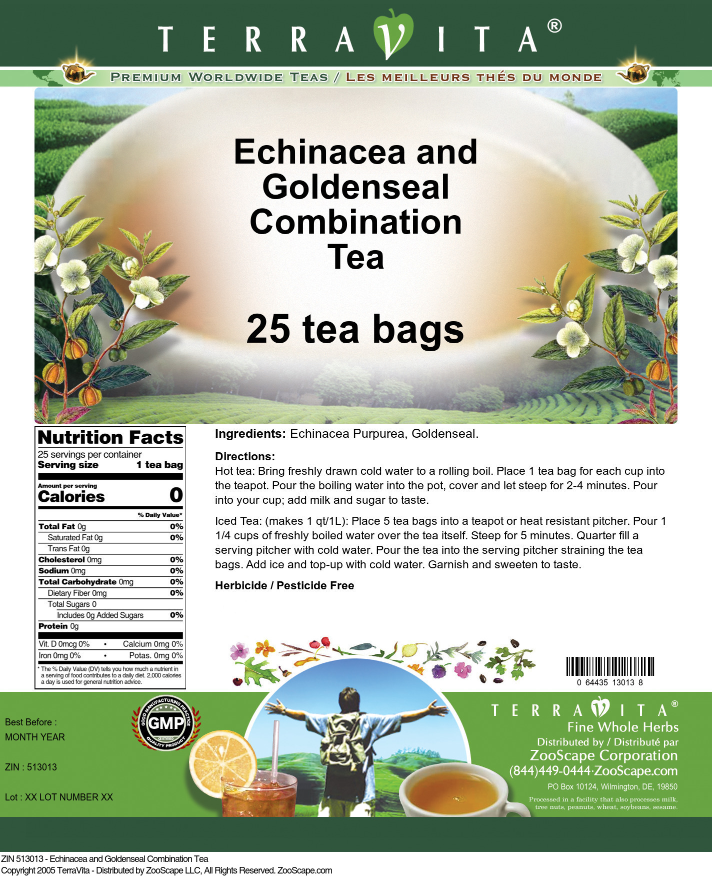 Echinacea and Goldenseal Combination Tea - Label