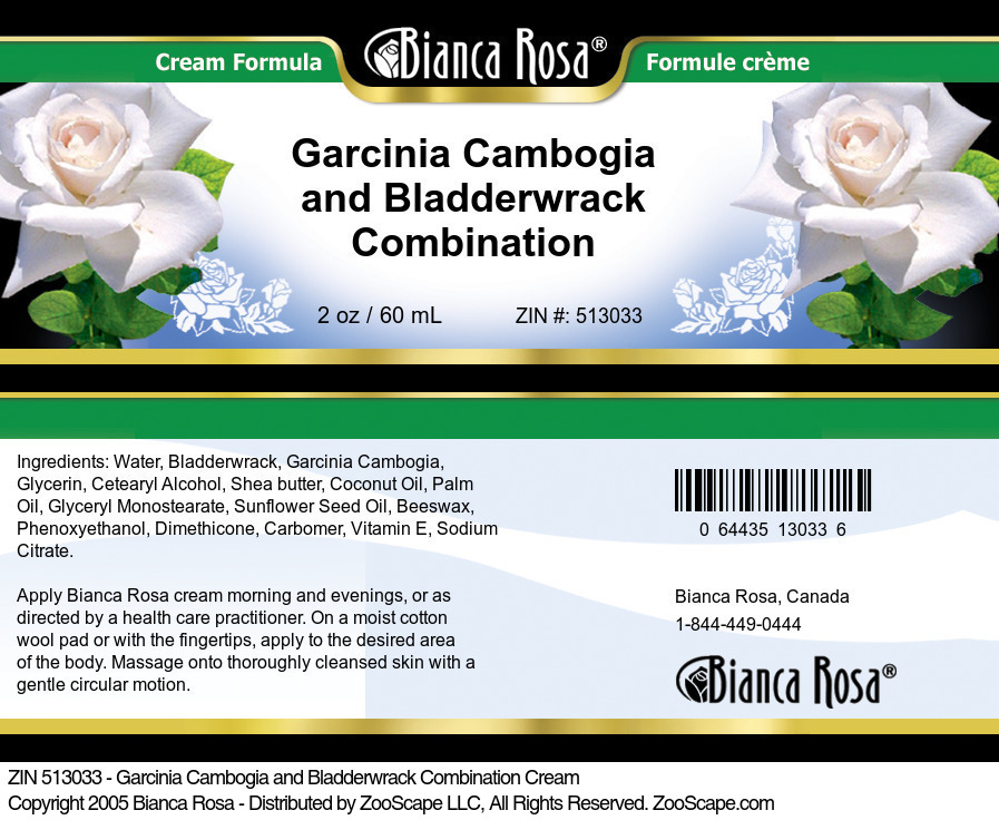 Garcinia Cambogia and Bladderwrack Combination Cream - Label