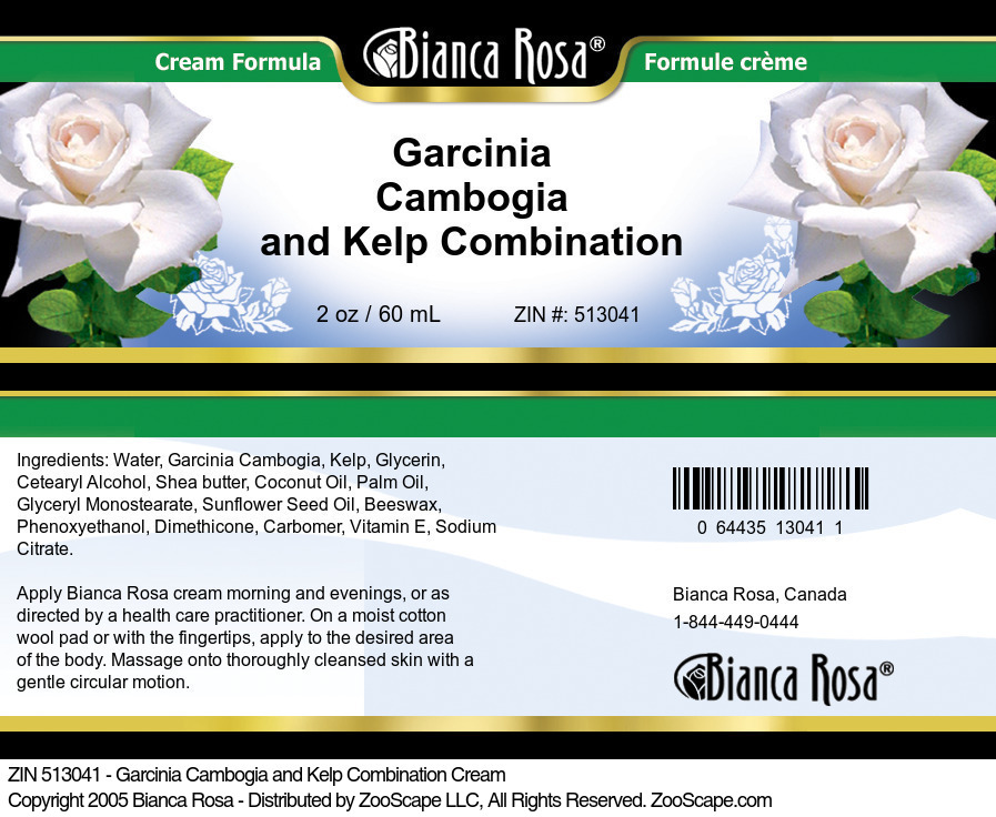 Garcinia Cambogia and Kelp Combination Cream - Label