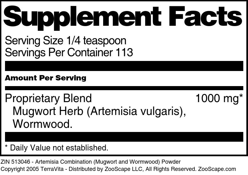 Artemisia Combination (Mugwort and Wormwood) Powder - Supplement / Nutrition Facts