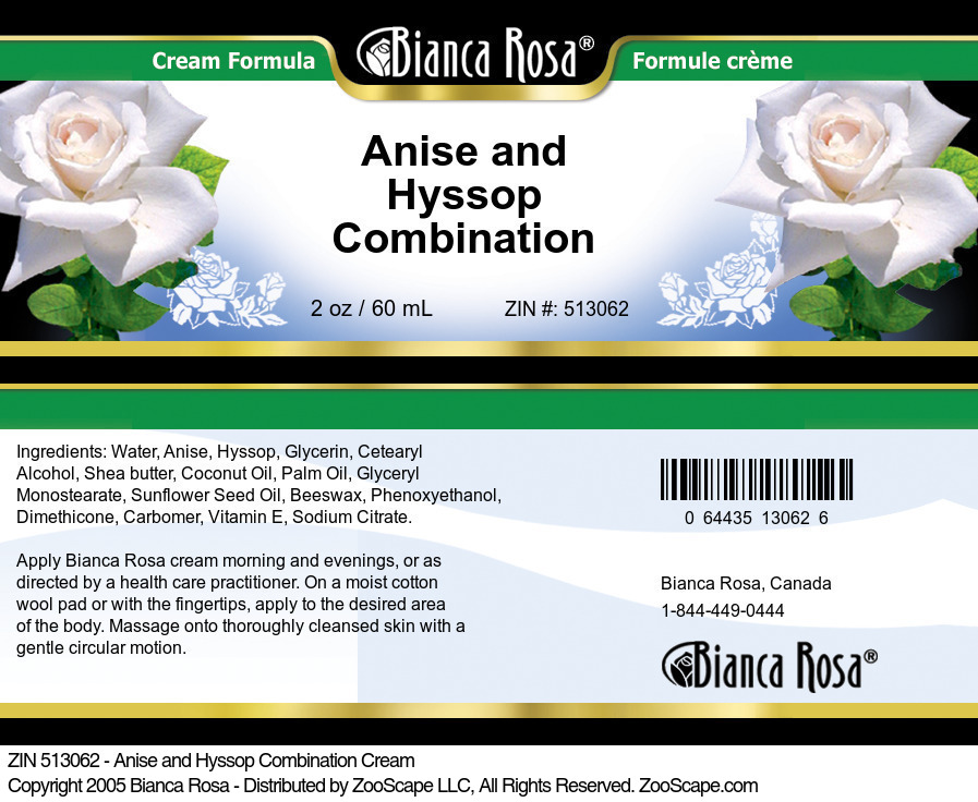 Anise and Hyssop Combination Cream - Label