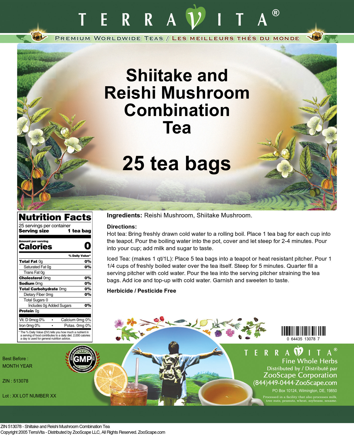 Shiitake and Reishi Mushroom Combination Tea - Label